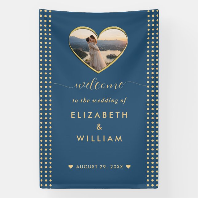 Gold & Blue Polka Dot Personalized wedding Banner (Vertical)