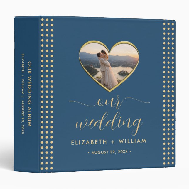 Gold & Blue Polka Dot Personalized wedding Binder (Front/Spine)