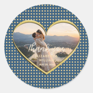 Gold & Blue Polka Dot Personalized wedding Classic Round Sticker