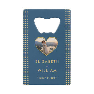 Gold & Blue Polka Dot Personalized wedding Credit Card Bottle Opener