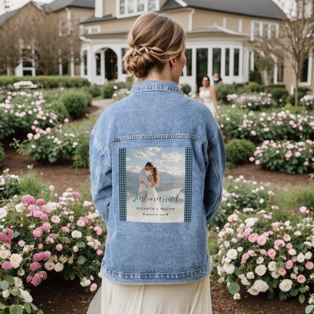 Gold & Blue Polka Dot Personalized wedding Denim Jacket (Wedding Back)