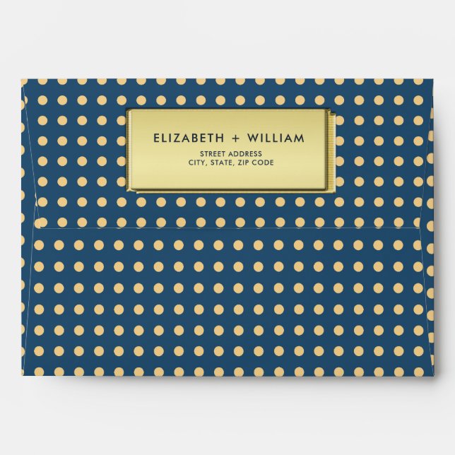 Gold & Blue Polka Dot Personalized wedding Envelope (Back (Top Flap))