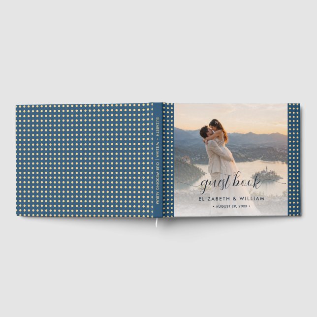 Gold & Blue Polka Dot Personalized wedding Guest Book (Full)