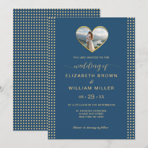 Gold & Blue Polka Dot Personalized wedding Invitation