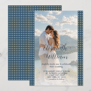 Gold & Blue Polka Dot Personalized wedding Invitation