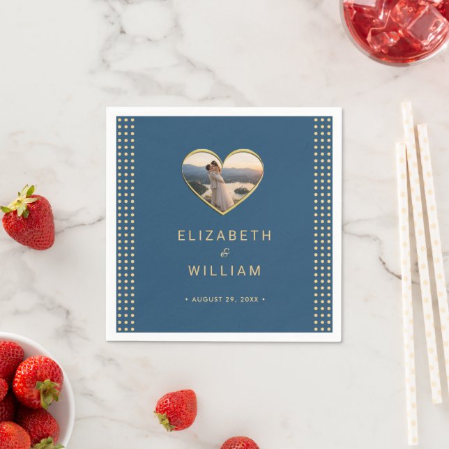 Gold & Blue Polka Dot Personalized wedding Napkin (Insitu)