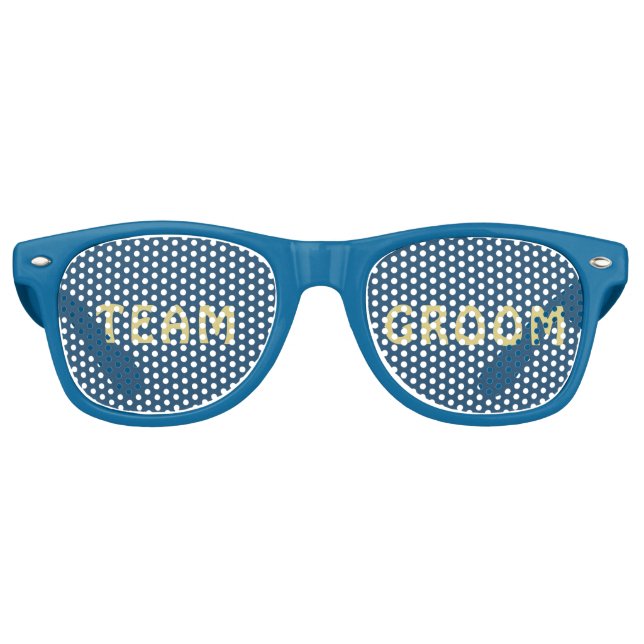 Gold & Blue Polka Dot Personalized wedding Retro Sunglasses (Front)