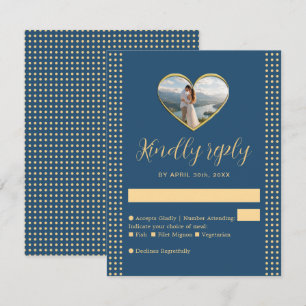 Gold & Blue Polka Dot Personalized wedding RSVP Card