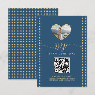 Gold & Blue Polka Dot Personalized wedding RSVP Card