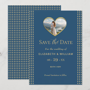 Gold & Blue Polka Dot Personalized wedding Save The Date