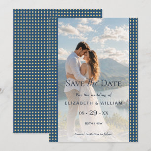 Gold & Blue Polka Dot Personalized wedding Save The Date