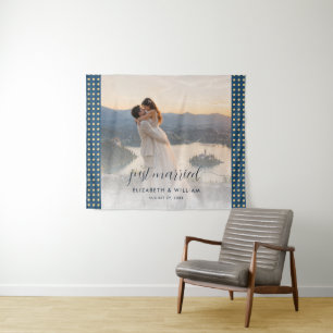 Gold & Blue Polka Dot Personalized wedding Tapestry