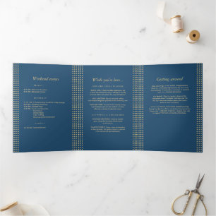 Gold & Blue Polka Dot Personalized wedding Tri-Fold Programme