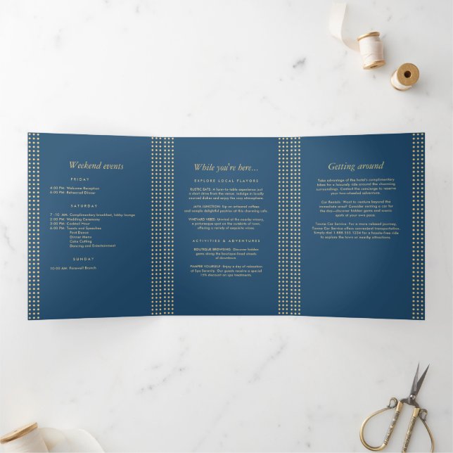 Gold & Blue Polka Dot Personalized wedding Tri-Fold Programme (Inside)