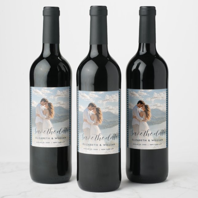 Gold & Blue Polka Dot Personalized wedding Wine Label (Bottles)