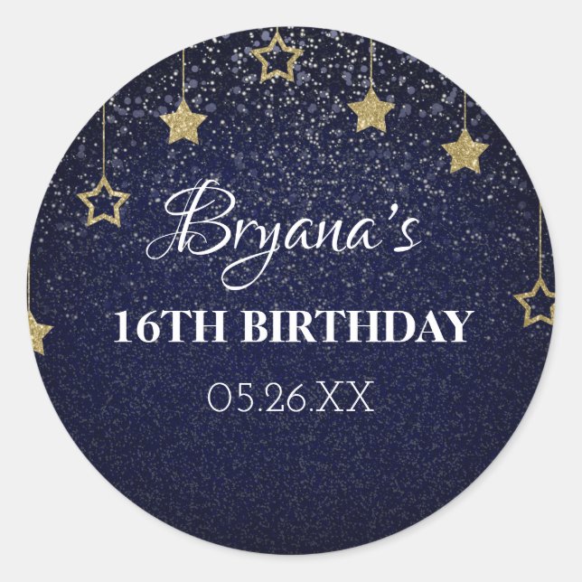 Gold Blue Prom Under Stars Starry Night Birthday Classic Round Sticker (Front)