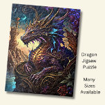 Gold Blue Purple Dragon With Tower Jigsaw Puzzle<br><div class="desc">Gold Blue Purple Dragon With Tower - - See my store for lots more great Dragon Gifts.</div>