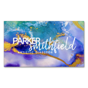 Gold Blue Purple Watercolor Magnetic Business Card