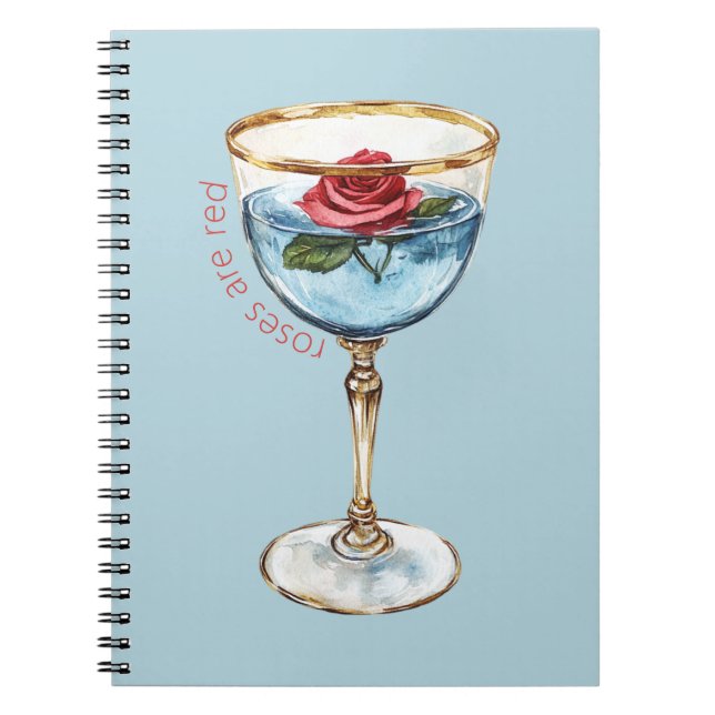Gold Blue Red Rose Flower Glass Drink Notebook (Front)