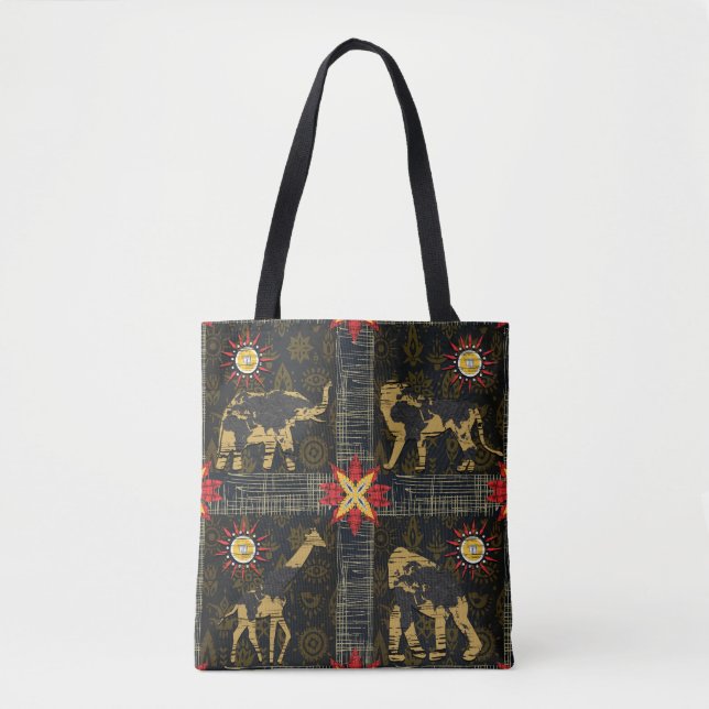 Gold Blue Red Safari World Map African Animals Tote Bag (Front)