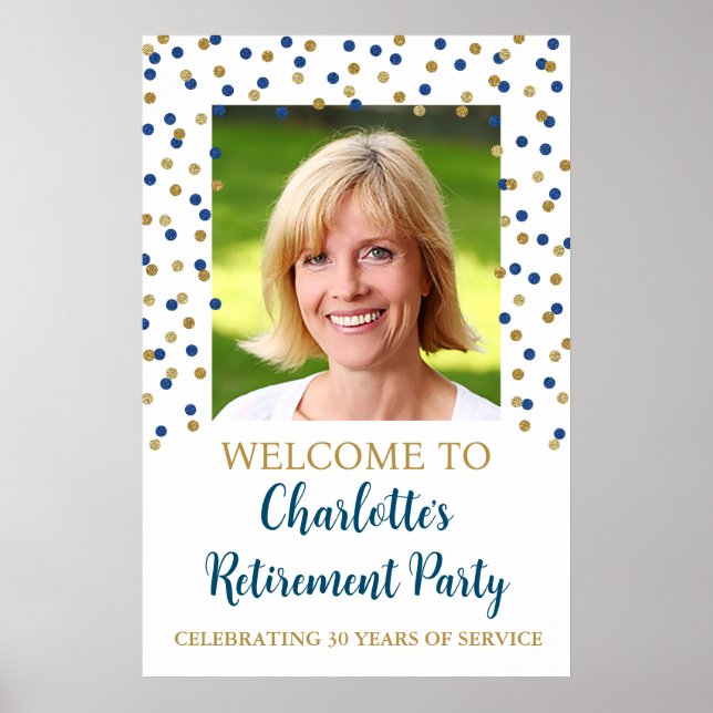 Gold Blue Retirement Party Custom 20x30 Photo Poster (Front)