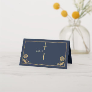 Gold Blue Royal Medieval Sword Wedding Place Card