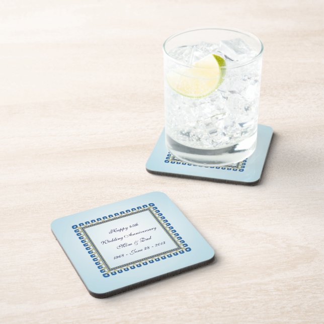 Gold Blue Sapphire 45th Wedding Anniversary Coaster (Right Side)