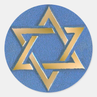Gold Blue Star of David Art Panel Classic Round Sticker