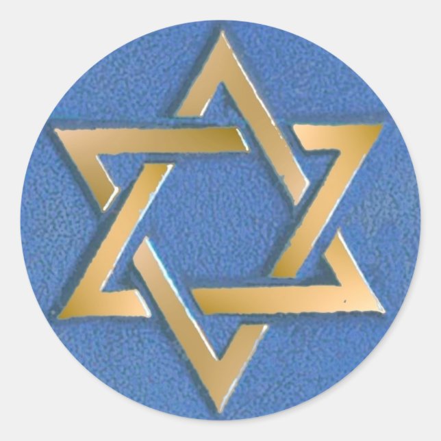 Gold Blue Star of David Art Panel   Classic Round Sticker (Front)