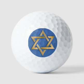 Gold Blue Star of David Art Panel Golf Balls
