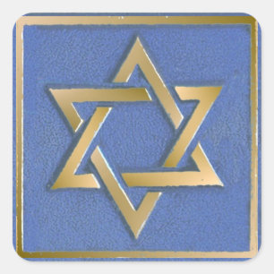 Gold Blue Star of David Art Panel Square Sticker