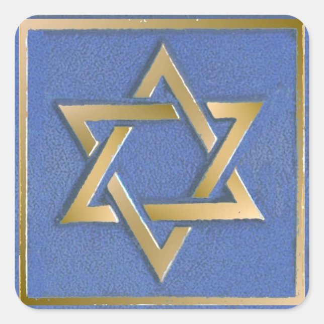Gold Blue Star of David Art Panel Square Sticker (Front)