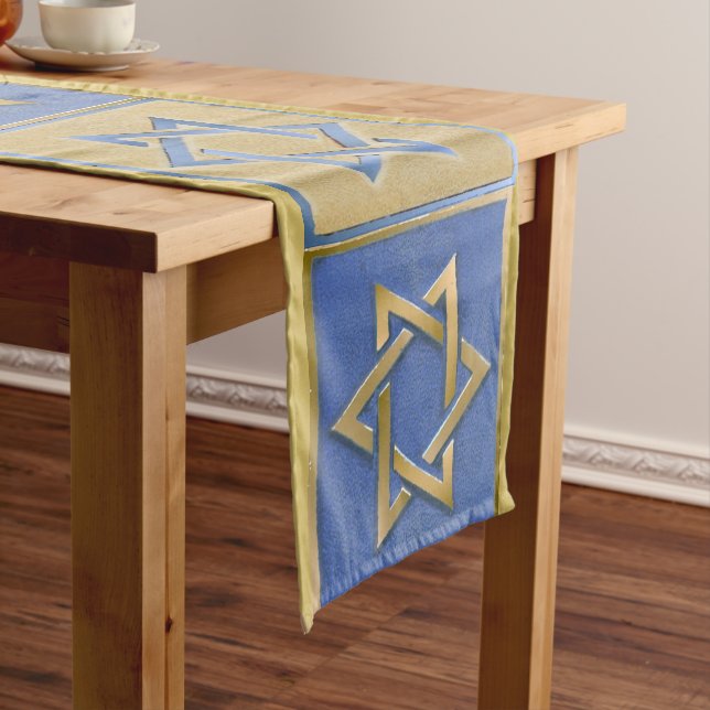 Gold Blue Star of David Art Panel  Table Runner (In Situ)