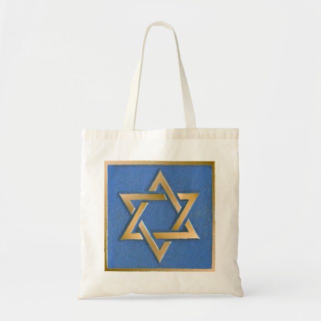 Gold Blue Star of David Art Panel Tote Bag (Front)