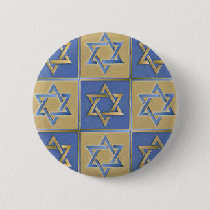 Gold Blue Star of David Art Panels 2 Inch Round Button