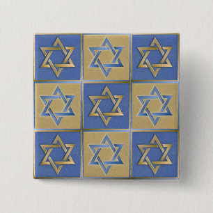 Gold Blue Star of David Art Panels 2 Inch Square Button