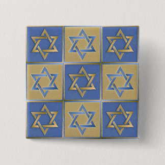 Gold Blue Star of David Art Panels 2 Inch Square Button