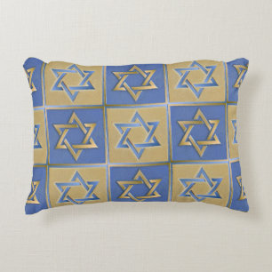 Gold Blue Star of David Art Panels Accent Pillow