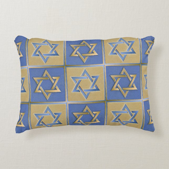 Gold Blue Star of David Art Panels Accent Pillow (Front)