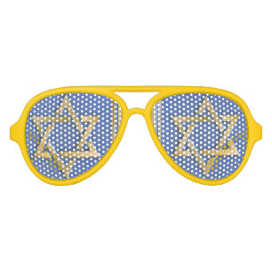 Gold Blue Star of David Art Panels Aviator Sunglasses