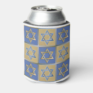 Gold Blue Star of David Art Panels Can Cooler