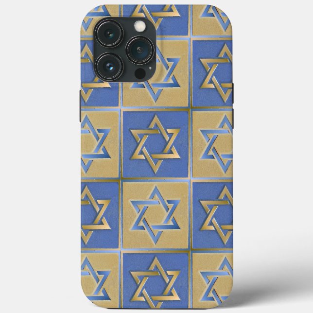 Gold Blue Star of David Art Panels Case-Mate iPhon Case-Mate iPhone Case (Back)