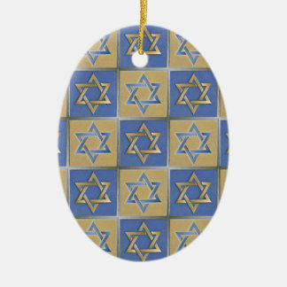 Gold Blue Star of David Art Panels Ceramic Ornament