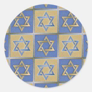 Gold Blue Star of David Art Panels Classic Round Sticker