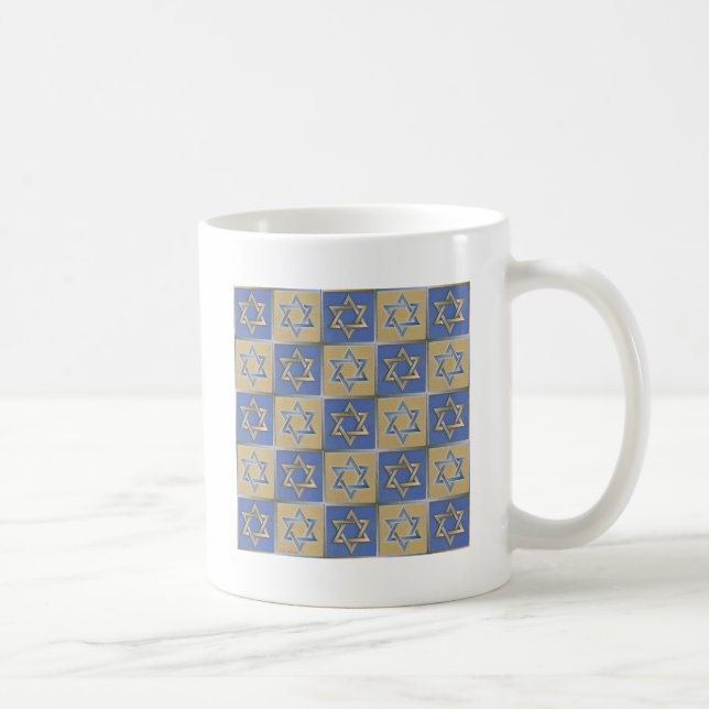 Gold Blue Star of David Art Panels Coffee Mug (Right)