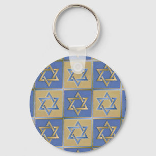 Gold Blue Star of David Art Panels Keychain