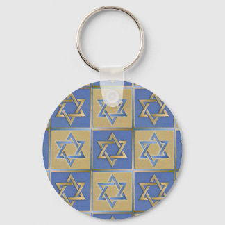 Gold Blue Star of David Art Panels Keychain