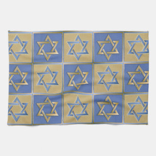 Gold Blue Star of David Art Panels Kitchen Towel