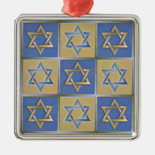 Gold Blue Star of David Art Panels Metal Ornament