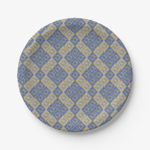 Gold Blue Star of David Art Panels Paper Plate